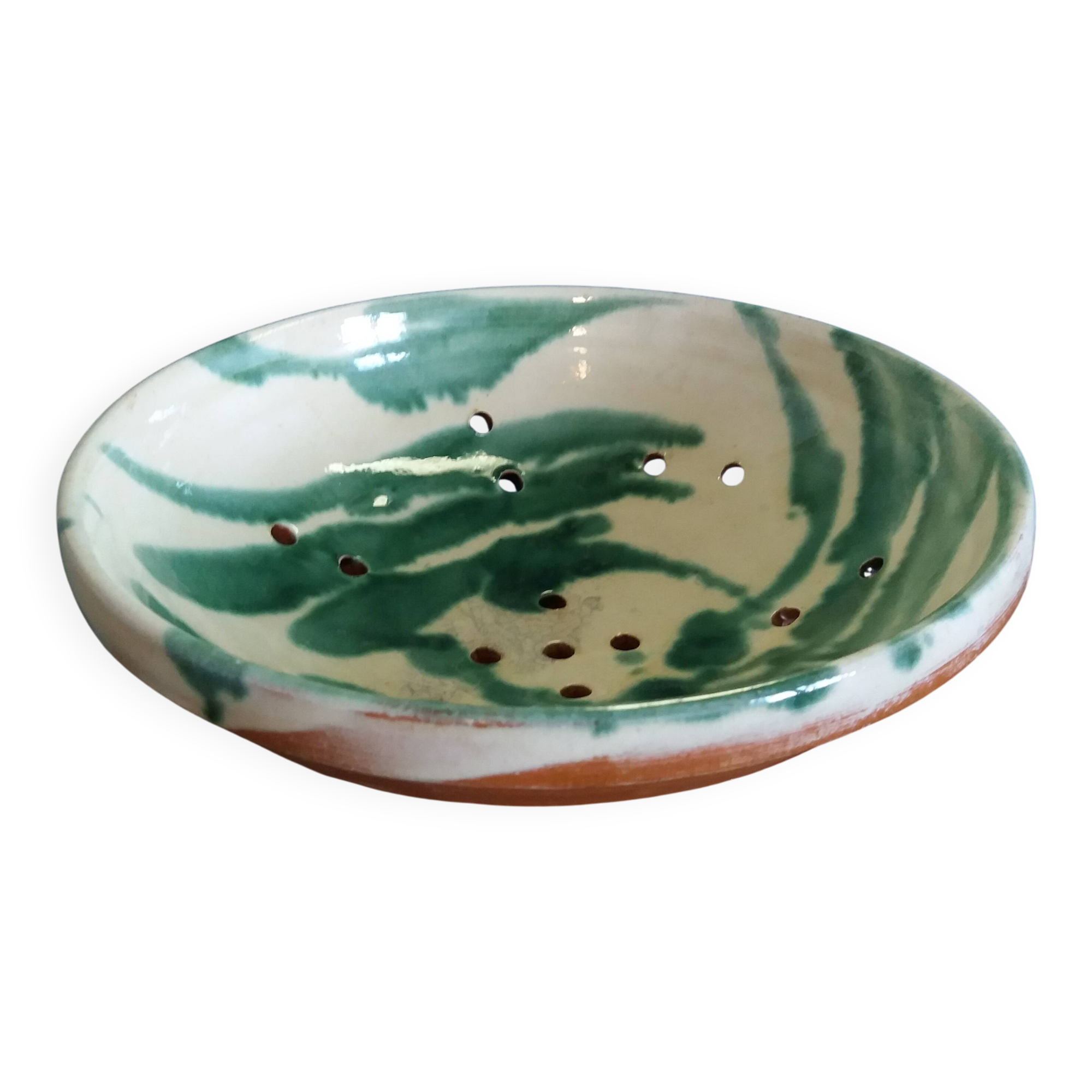 Glazed terracotta fruit bowl strainer