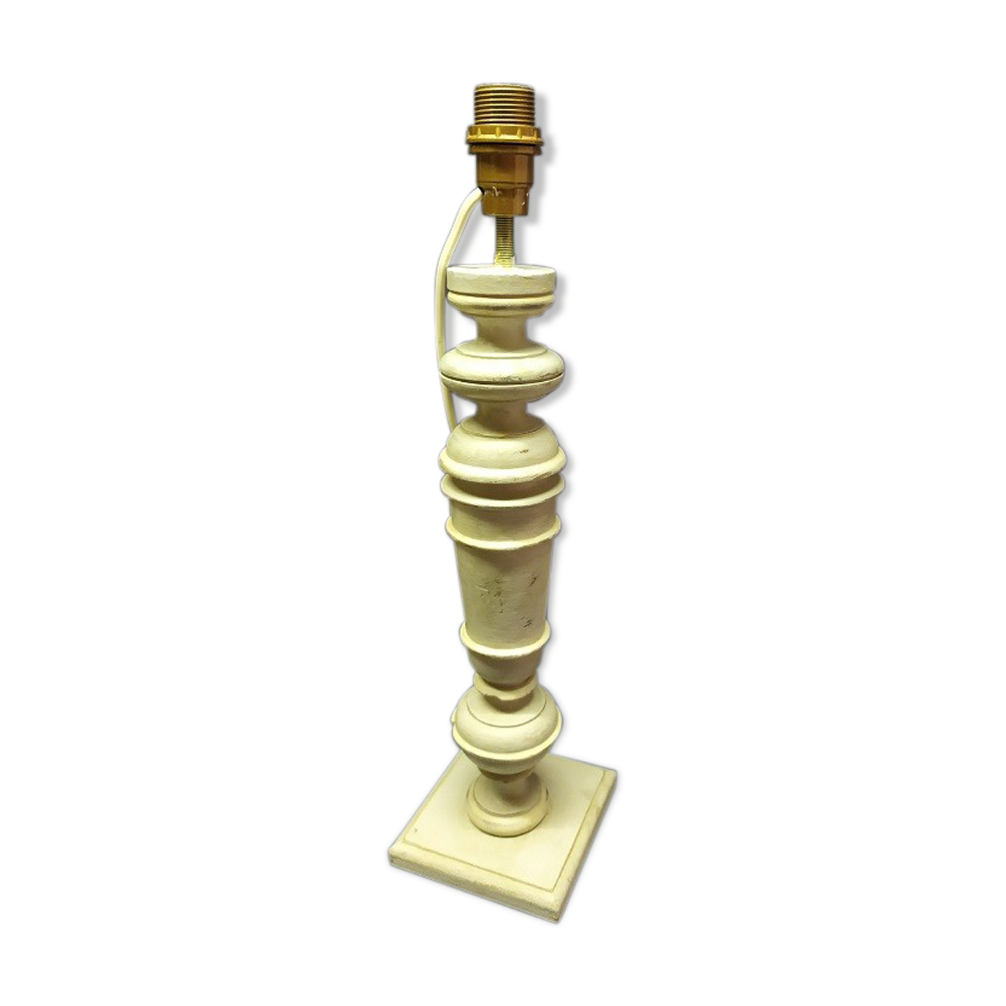 Bedside lamp wood patinated paint grise luminaire white cord