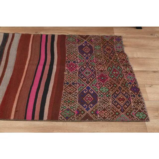 1970s Vintage Turkish Oushak Handmade Wool Cotton Pink Runner Rug 103x171