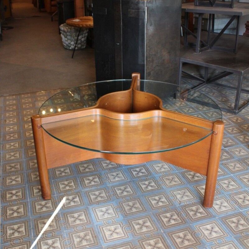 Wooden and glass coffee table 1960