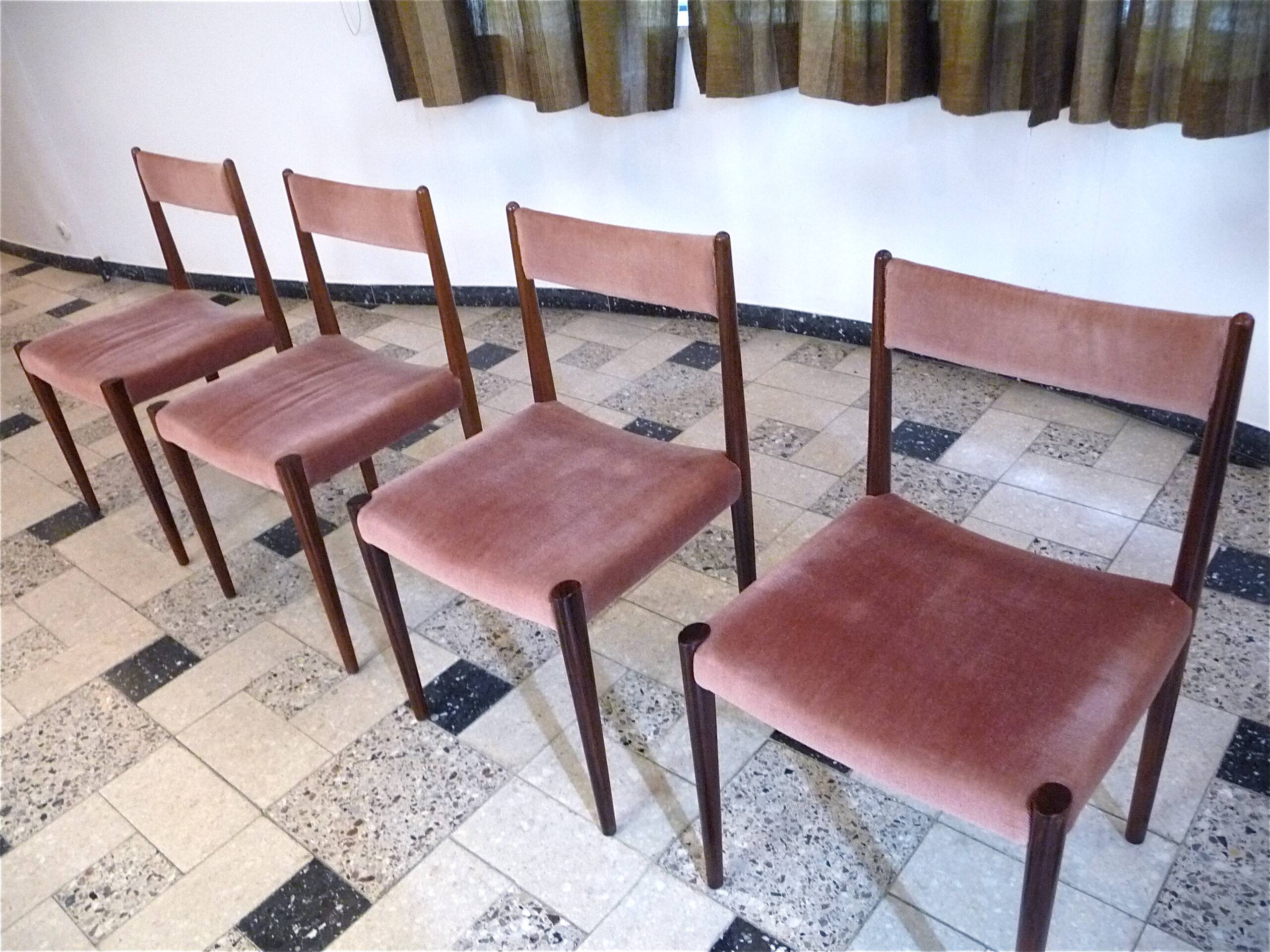 Set of 4 Velvet Dining Chairs in Walnut from Lübke, Germany 1960s
