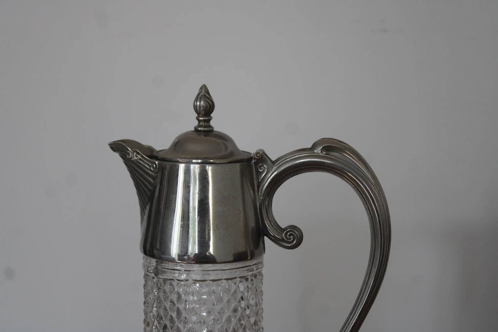 Large antique cut glass and silver-plated jug – English manufacture – 32 cm