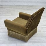 1970s, Danish armchair, green furniture velour, ash wood legs.