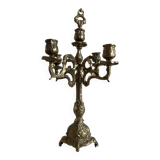 Large brass candlestick with 5 lights and its accessory for extinguishing candles