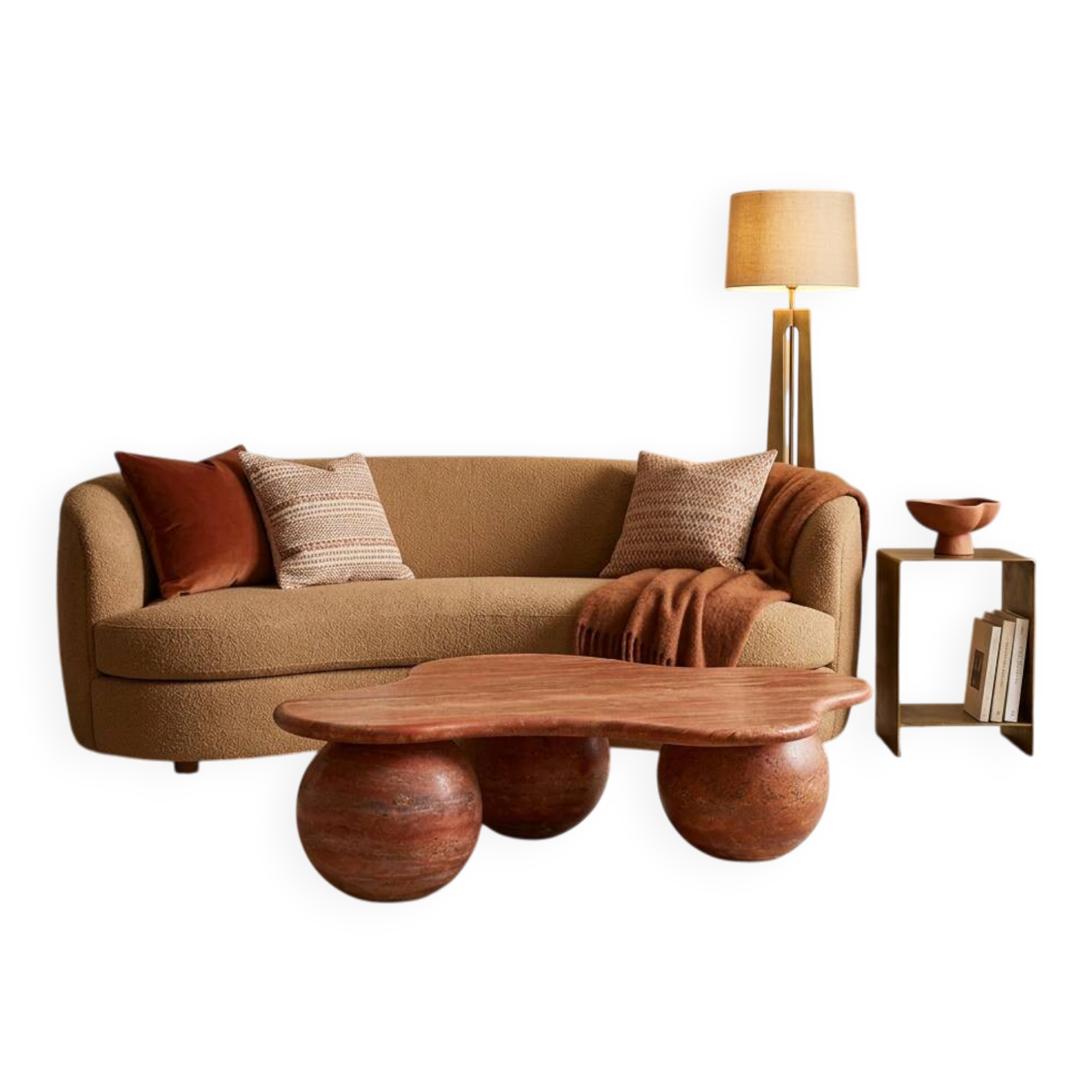 Table Basse "Cava" en travertin rouge -Caldrare