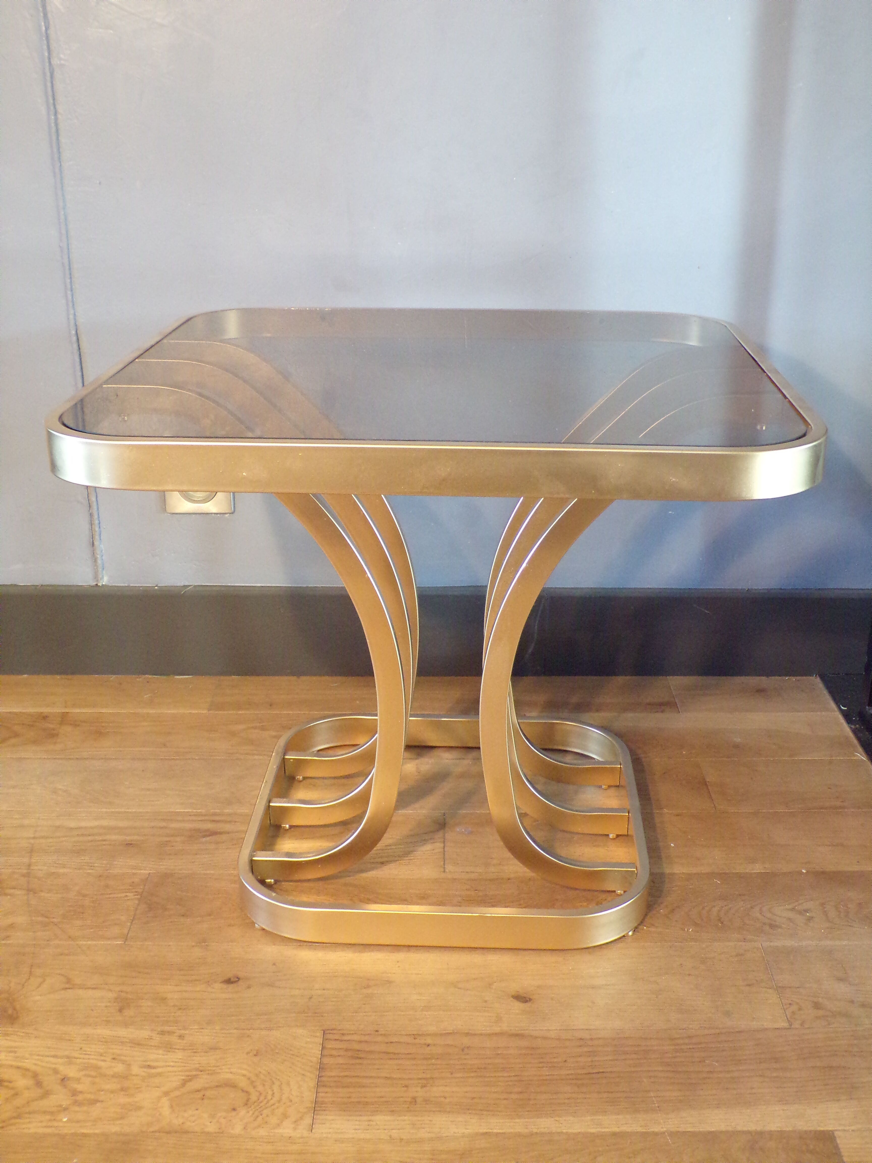 Table low gold metal 1970 smoked glass