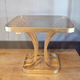 Table low gold metal 1970 smoked glass