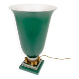 Art Deco period green lacquered metal cornet lamp