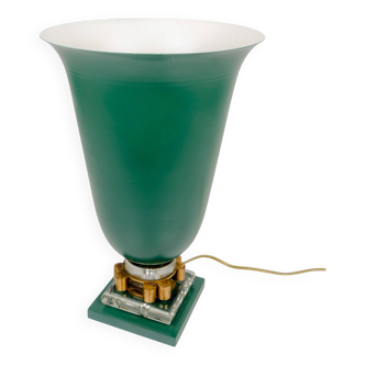 Lampe cornet en métal laqué vert époque Art Déco