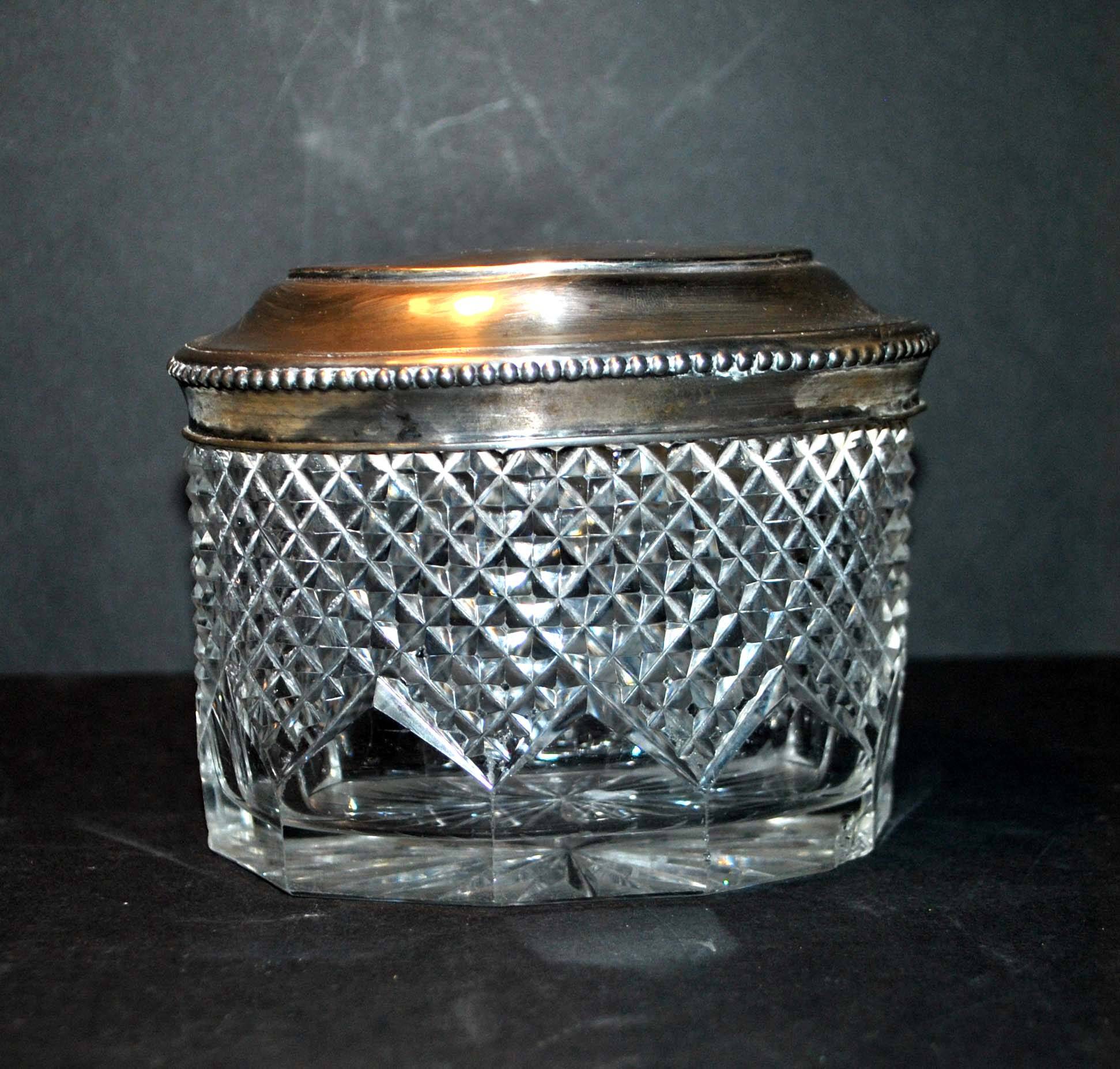 Old box in silver and cut crystal germany hallmark 833