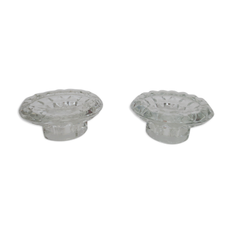 duo of small flower-shaped crystal candle holders