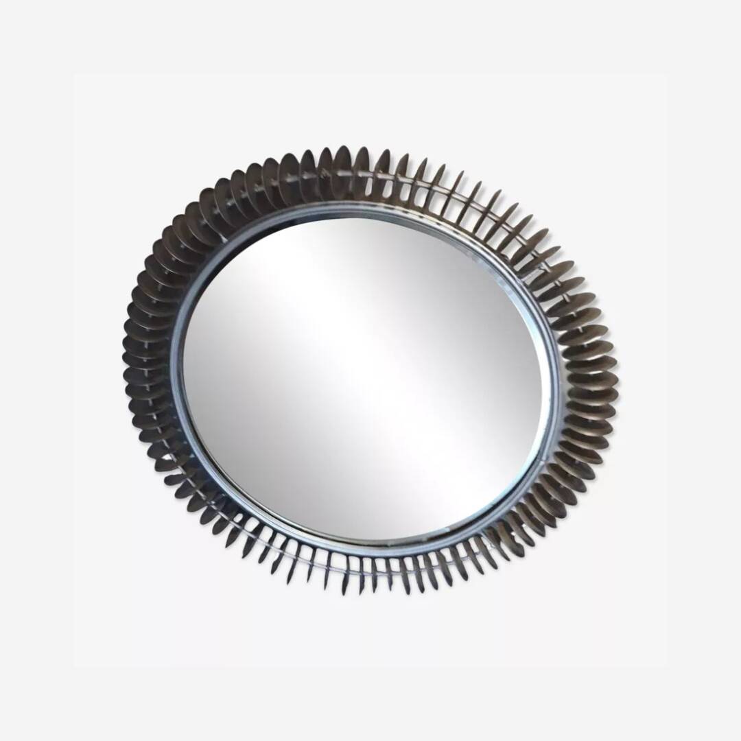 Brutalist sun-type round mirror, handmade - Popular Art