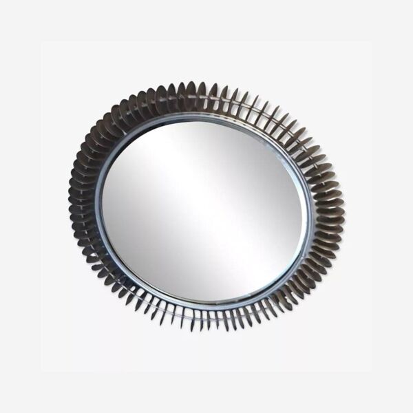 Grand miroir brutaliste type soleil, rond, fait main - Art Populaire