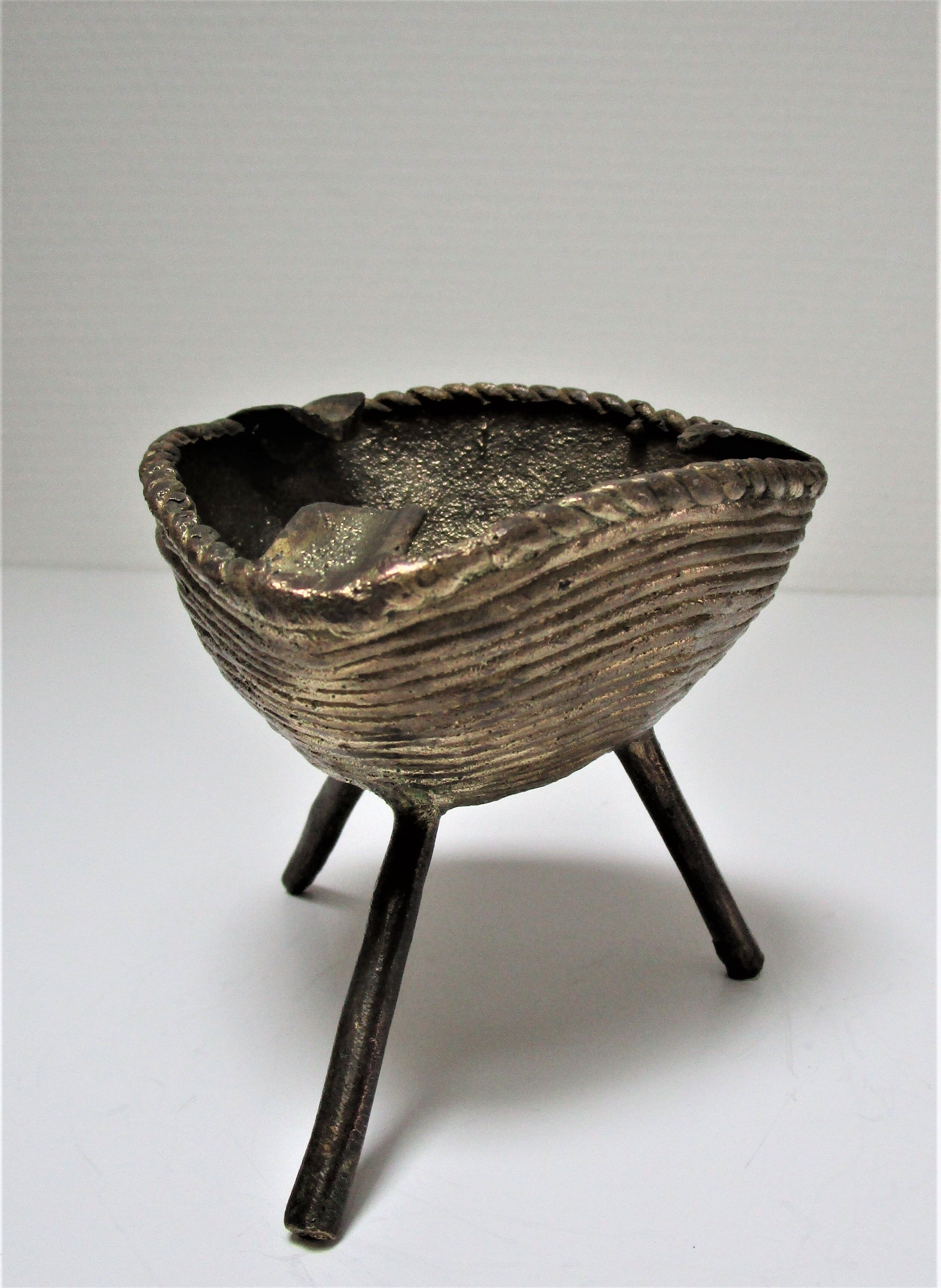 Brutalist ashtray sculptural tripod brass design 60s