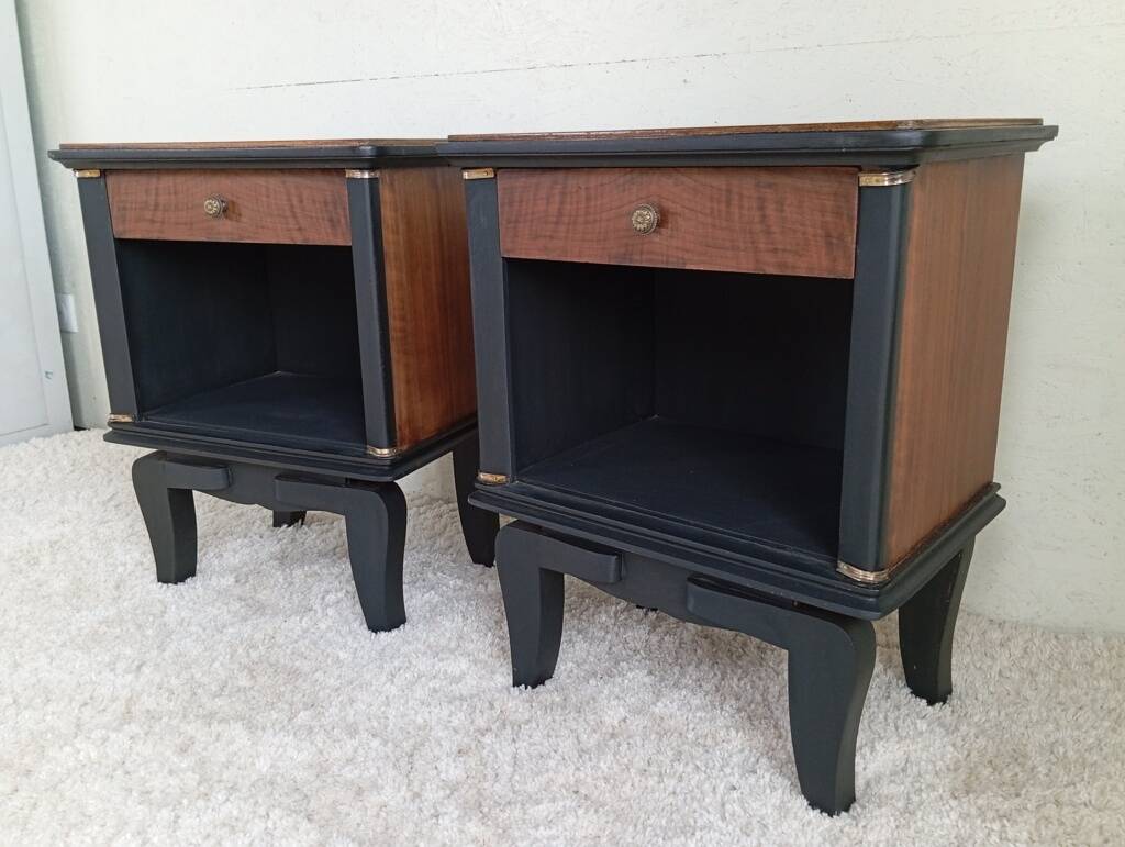 Art Deco walnut bedside tables.