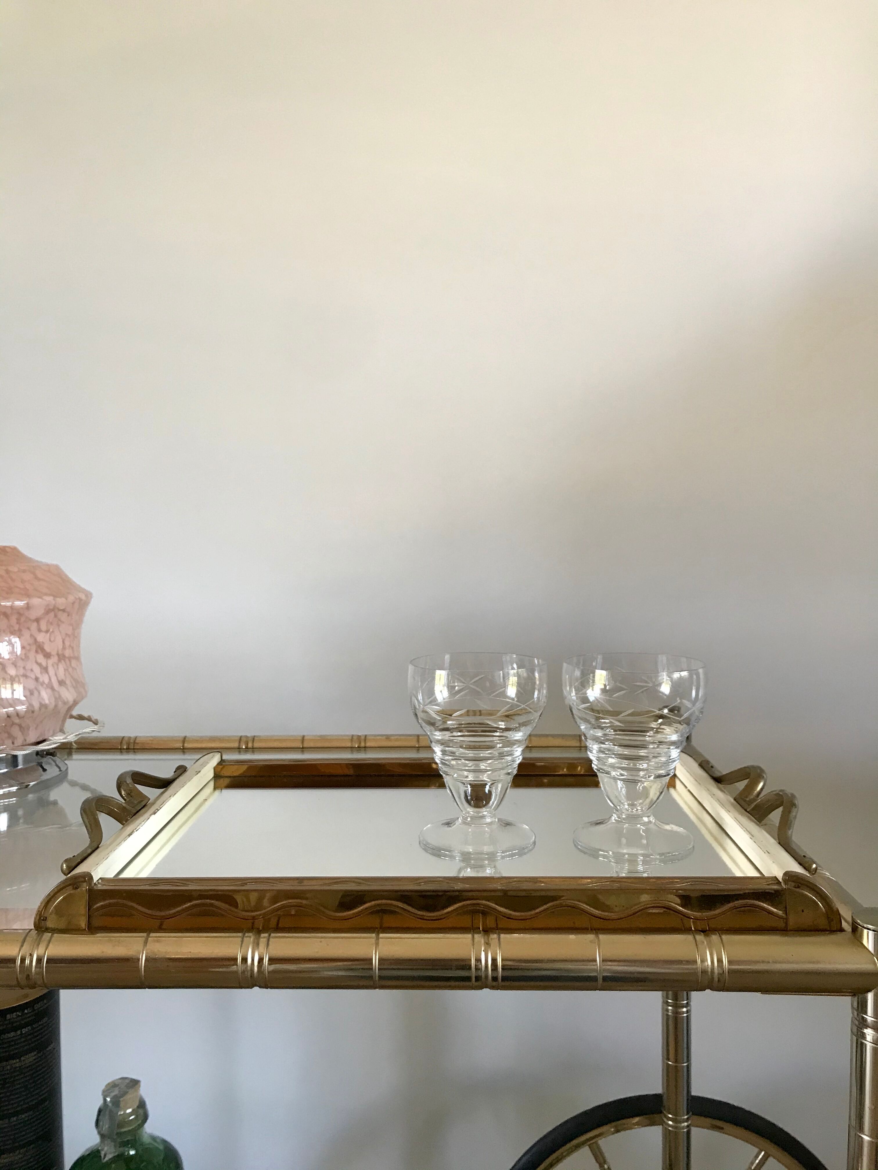 Set of 5 crystal wine glasses engraved 60s