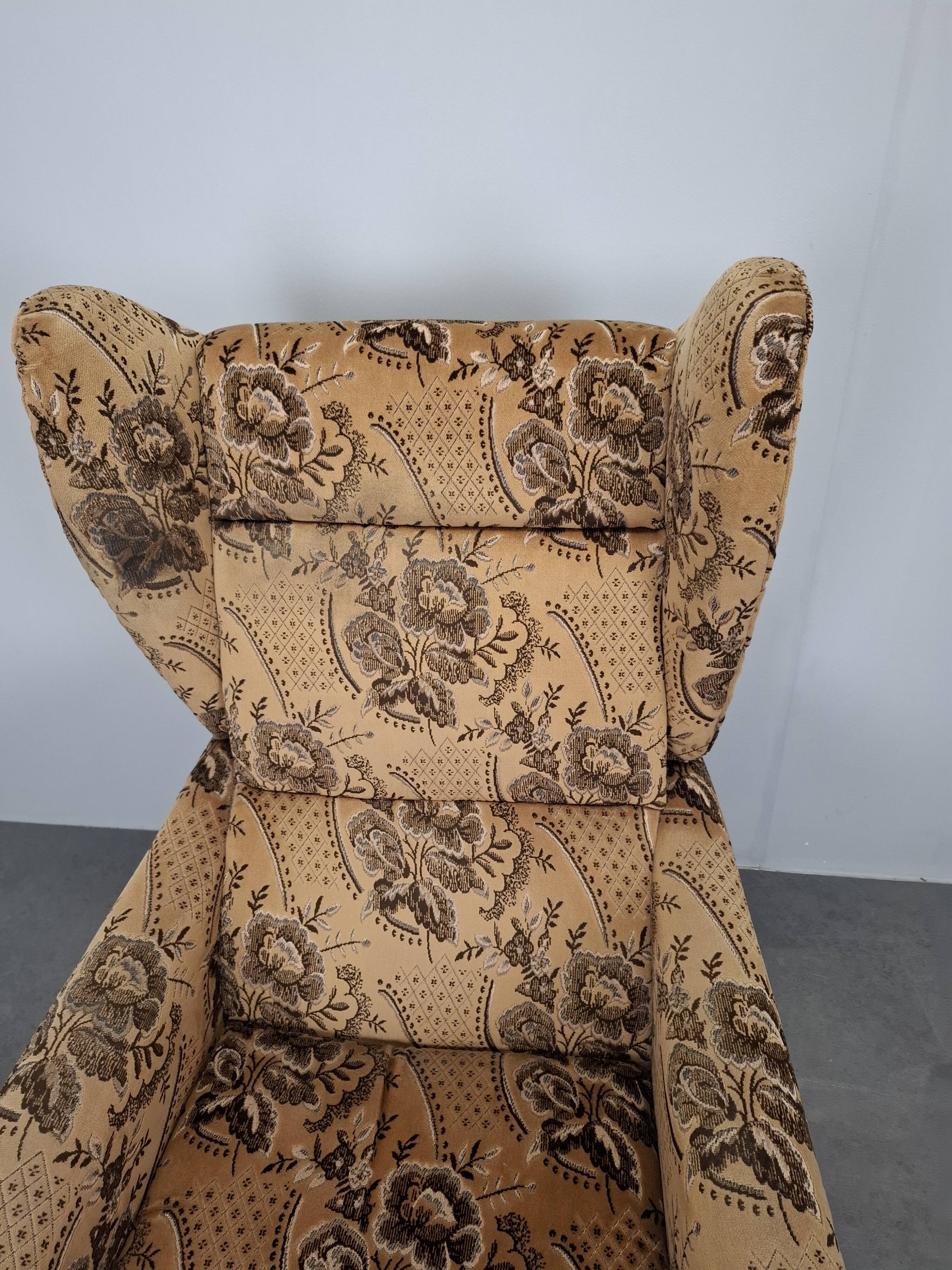 Mid-Century Czechoslovak Plush Wingback Recliner Chair, 1970s