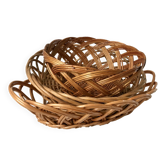 trio of woven rattan and bamboo baskets from the 60s and 70s
