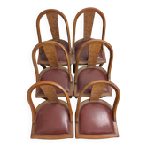 Lot de 6 chaises anciennes - Style Art Déco- Loupe de bois et cuir