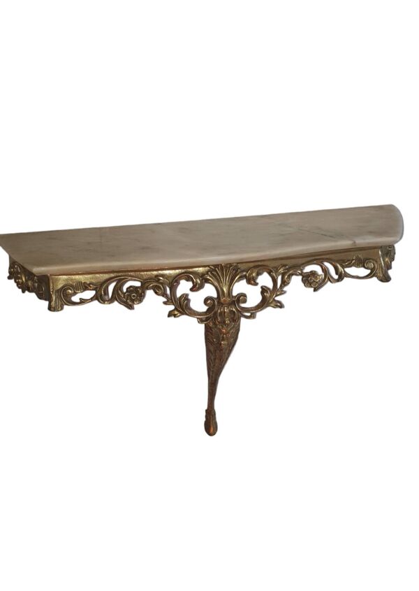 Table console en métal doré et son plateau marbre