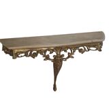 Console table in gold metal and its marble top