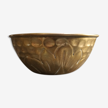 Old engraved and hammered brass bowl