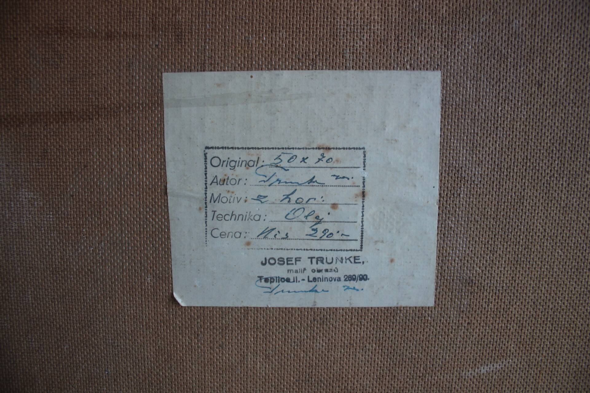 Hand painted painting, oil on fiberboard, signed, Czechoslovakia, 1960's.