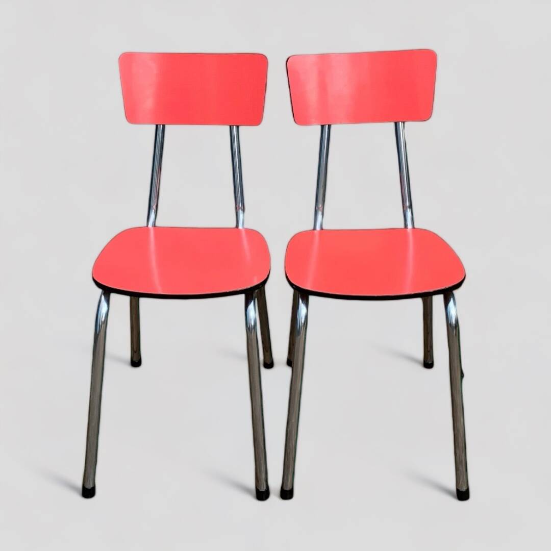 Pair of red Formica chairs Roc 1960