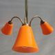 Brass chandelier 3 tulips orange Casimir 1970