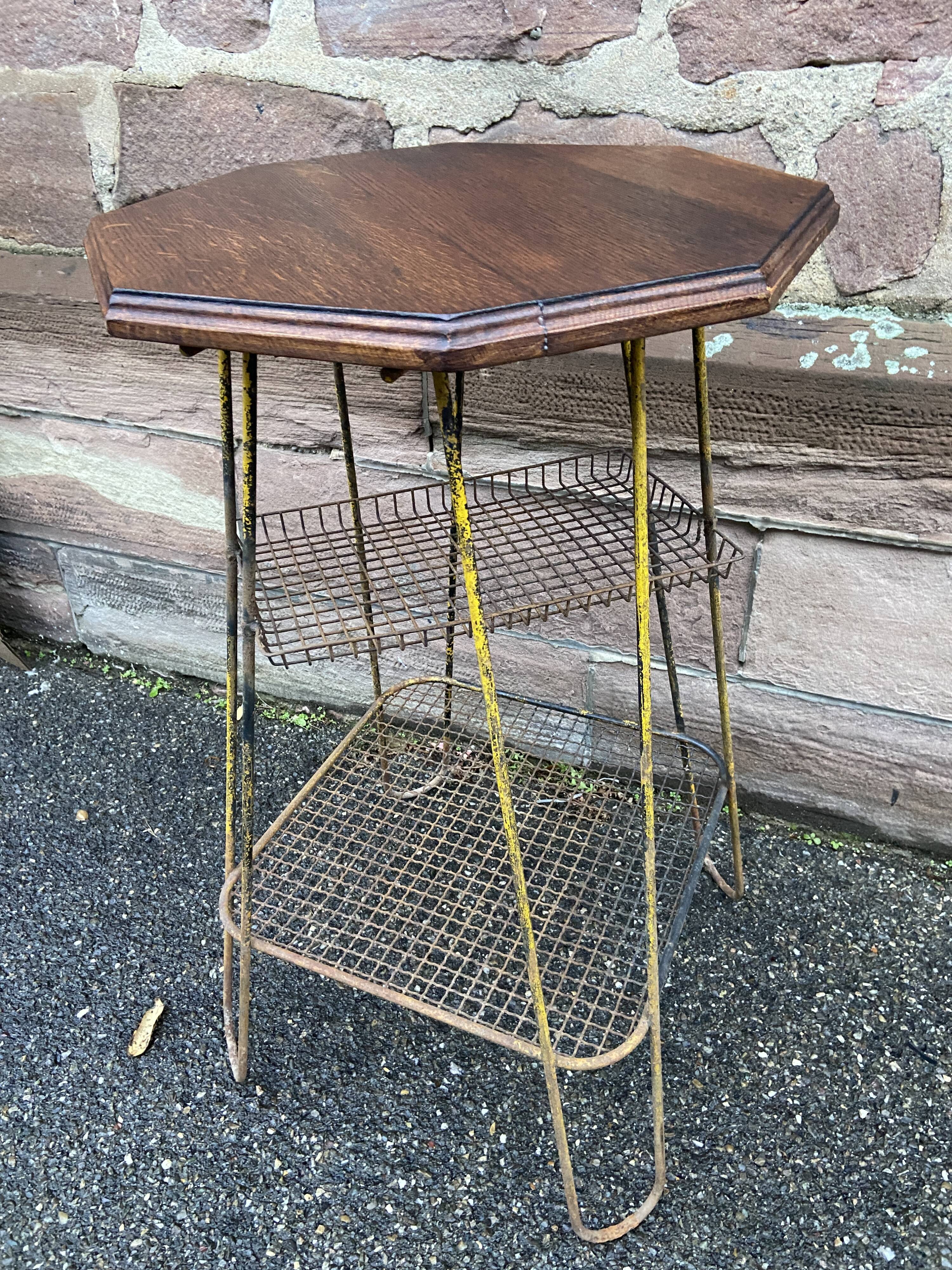 Vintage industrial harness serving hexagonal commercial console in metal & wood Vintage 1950