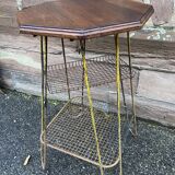 Vintage industrial harness serving hexagonal commercial console in metal & wood Vintage 1950