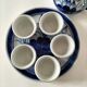 Small blue and white sake set – teapot, 5 cups and tray.