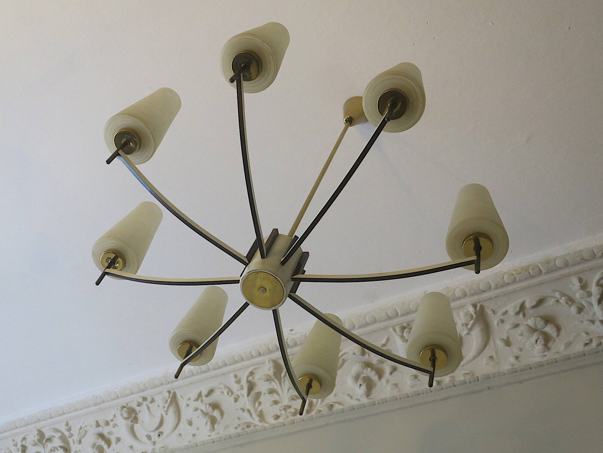 Italian brass and art glass chandelier, 1970s