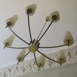 Italian brass and art glass chandelier, 1970s