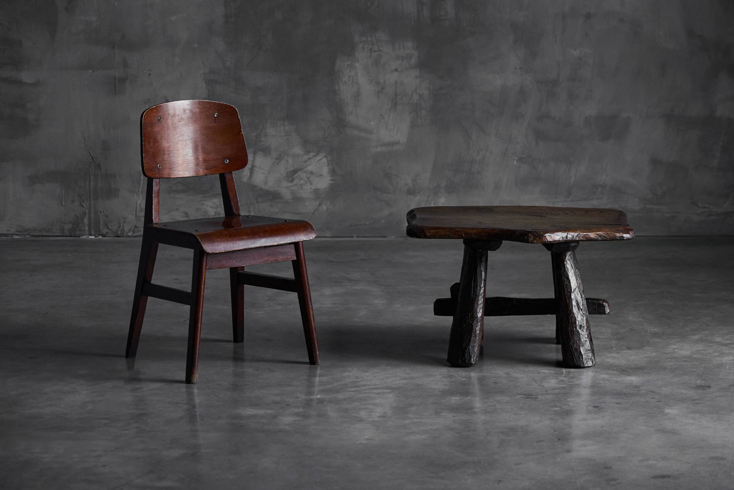 Rustic Hand-Carved Side Table, France, 19th Century