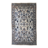 1950s hand-knotted wool rug with silk highlights, ivory and blue, 118 × 200 cm