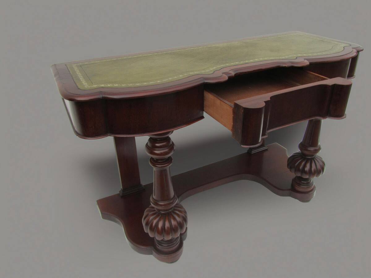 Mahogany and green leather console, 1860-70