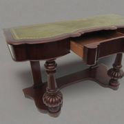Mahogany and green leather console, 1860-70