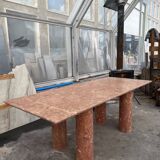 Large rectangle stone dining table in red/pink Portuguese Travertine