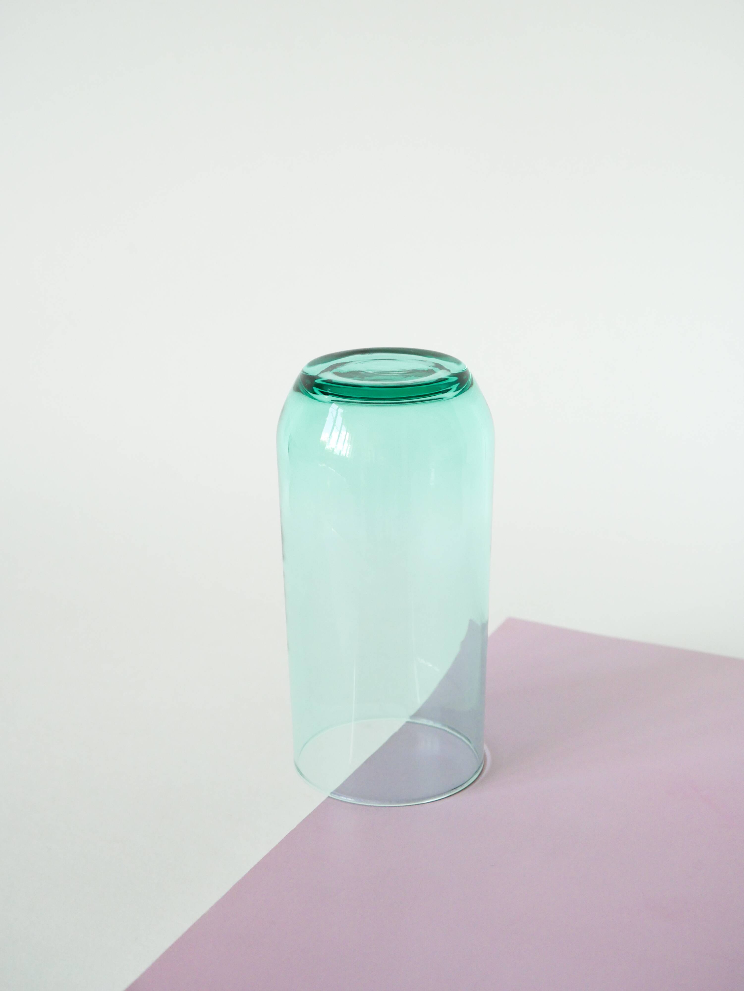 Set of 5 Long Drink water glasses in green glass, 1970