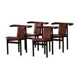 Hans Olsen, Set of 4 Frederik VII dining chairs, oak and leather, mid-20th century