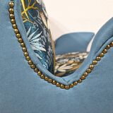 2-Seater Bench in Azure Blue Fabric – 1940s