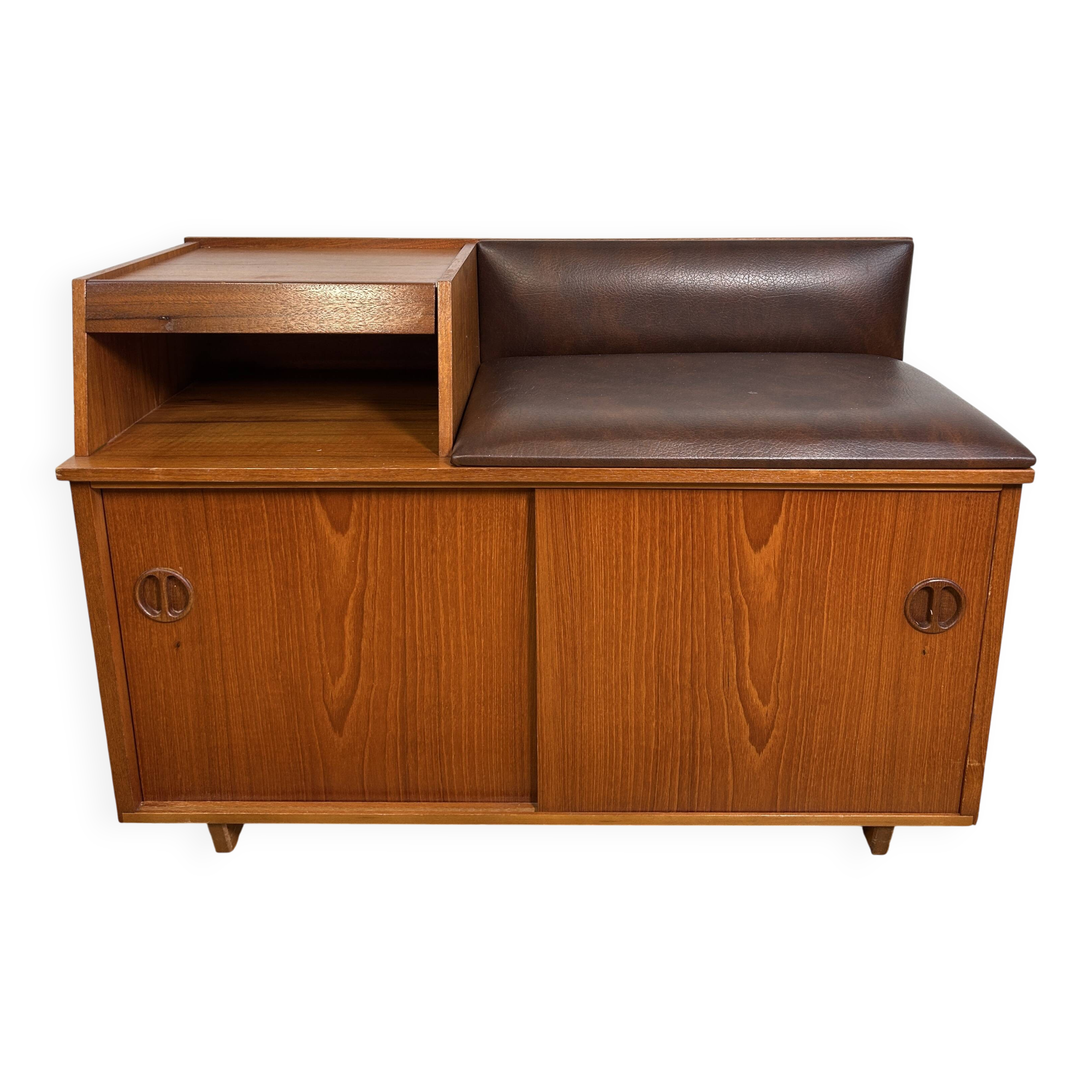 Mid-Century Retro Vintage Teak Telephone Seat / Bench by Chippy Heath 1960