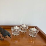 Trio of flower candle holders in molded glass from Reims