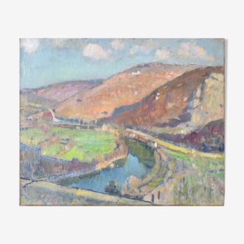 Impressionist landscape with river valley