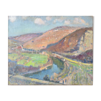 Impressionist landscape with river valley