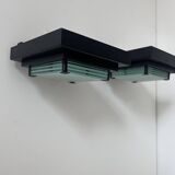 Pair of vintage post modernist wall lights, glass and sandblasted glass, France 1980