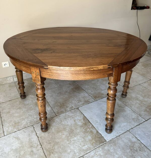 Table console demi-lune Louis-Philippe XIXe en noyer massif – 6 personnes