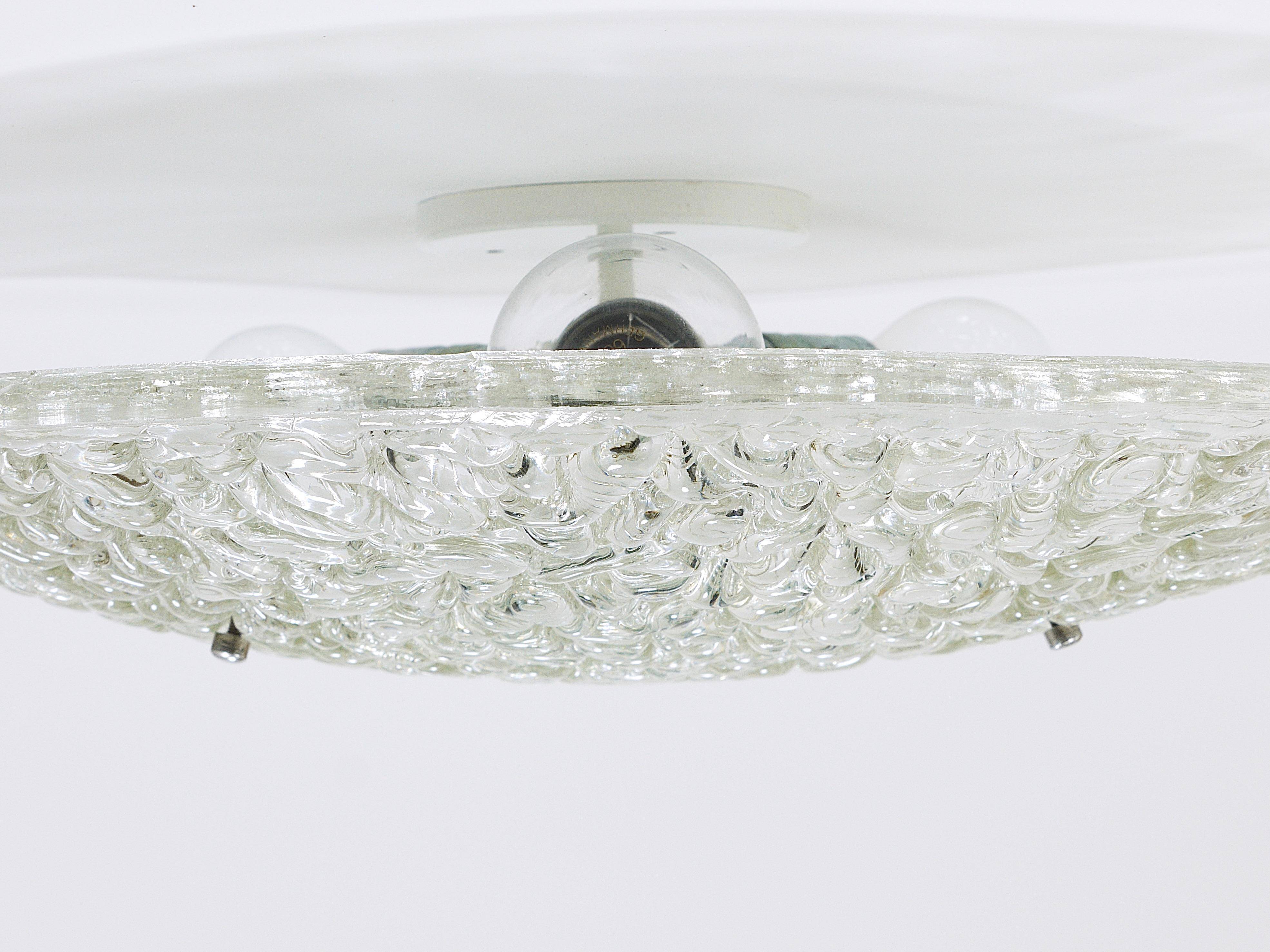 Round textured glass ceiling light J. T. Kalmar mid-century, Austria, 1960s