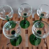 Alsatian white wine glasses with green base